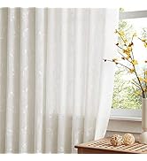 Vision Home Floral Sheer Linen Textured Curtains 84 inch Embroidered Leaf Patterned Farmhouse Lig...