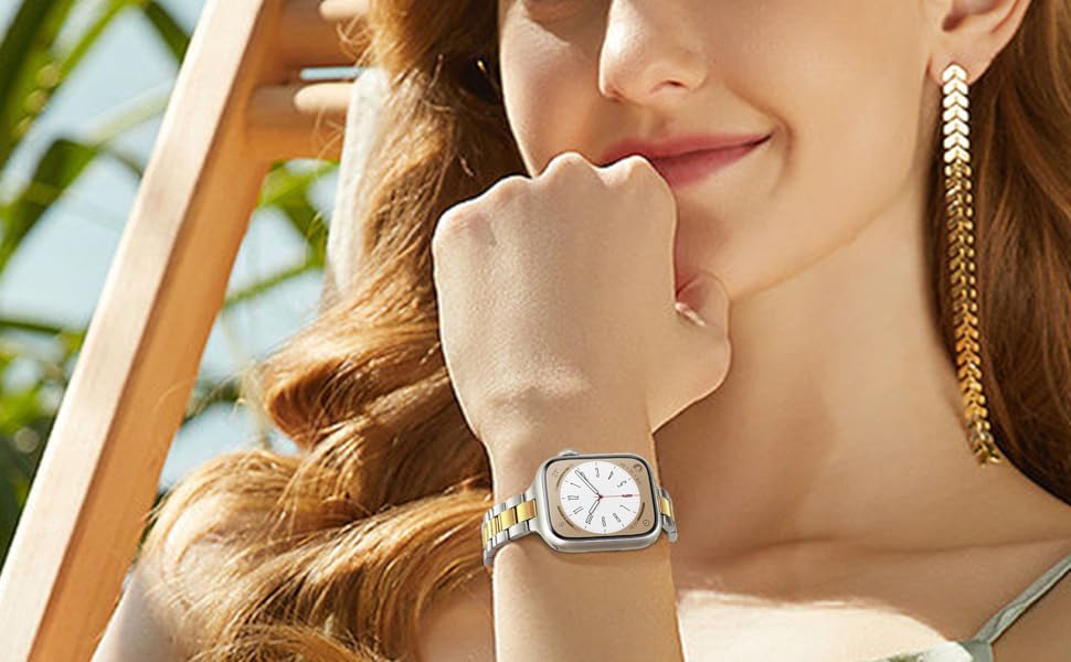 Vamyzji Metal Strap Compatible with Apple Watch Strap 41mm 40mm 38mm for Women/Men, Stainless