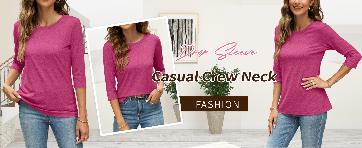 Womens Summer 3/4 Length Sleeve Tops