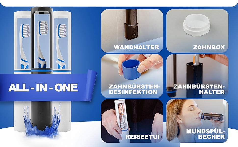 Zahnbox, Zahnbürstendesinfektion, Reiseetui, Mundspülbecher, Zahnbürstenhalter