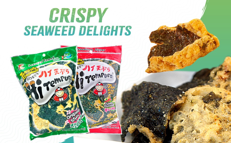 Famous Tempura Seaweed Snacks 4 Pack Bundle Includes Tao Kae Noi Hi Tempura Sea
