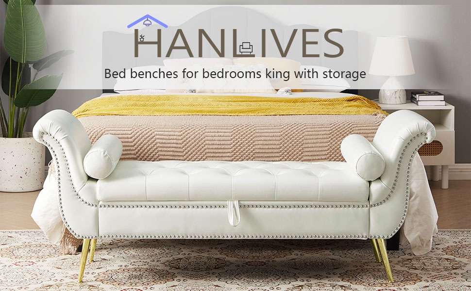 HANLIVES 66" Storage Bench for Bedroom End of Bed,PU