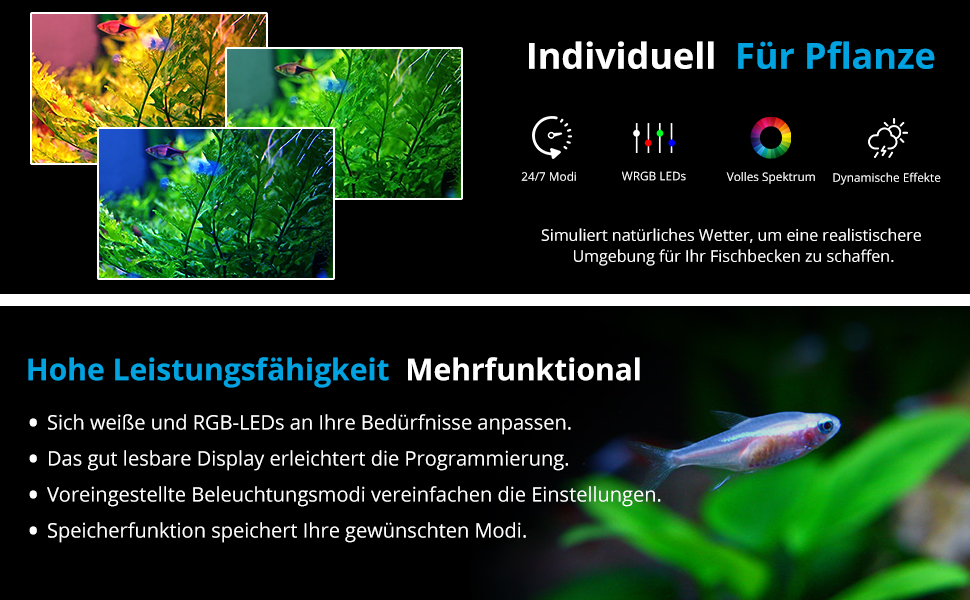 Aquarium-LED-Beleuchtung, einstellbare 24/7-Modus-Aquarienlampe mit Timer