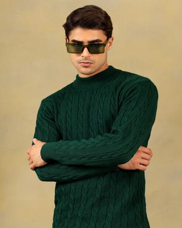 Men Cable High Neck Sweater
