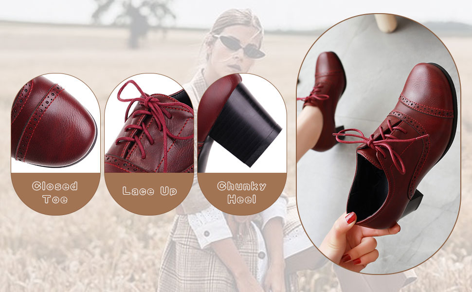 Amazon.com | Women's Oxfords Wingtip Lace Up Chunky High