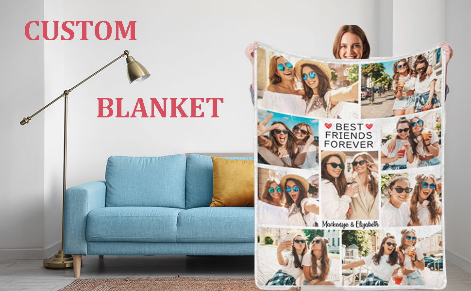 Personalized Blanket with Photo Text Custom Throw Blanket