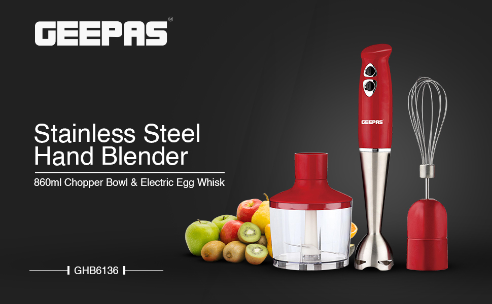Geepas 400W 3In1 Immersion Hand Blender Stainless Steel Blades