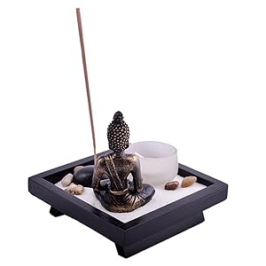 Asian Japanese Feng Shui Sand Zen Garden Buddha Tealight & Incense Holder