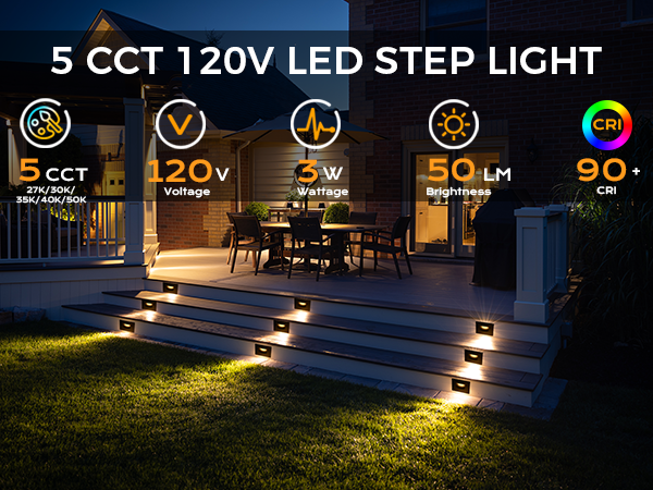 Cloudy Bay Dimmable Upgraded 3 Color 120V LED Indoor Outdoor Step Light