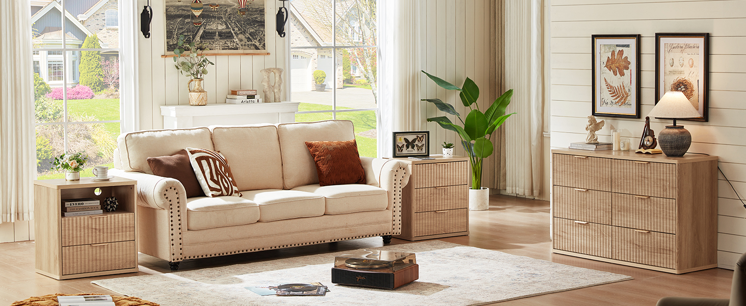 LEYAOYAO Fluted 6 Drawers Dresser for Bedroom, 48&#34; Wide Modern Chest of Drawers with Metal Handle