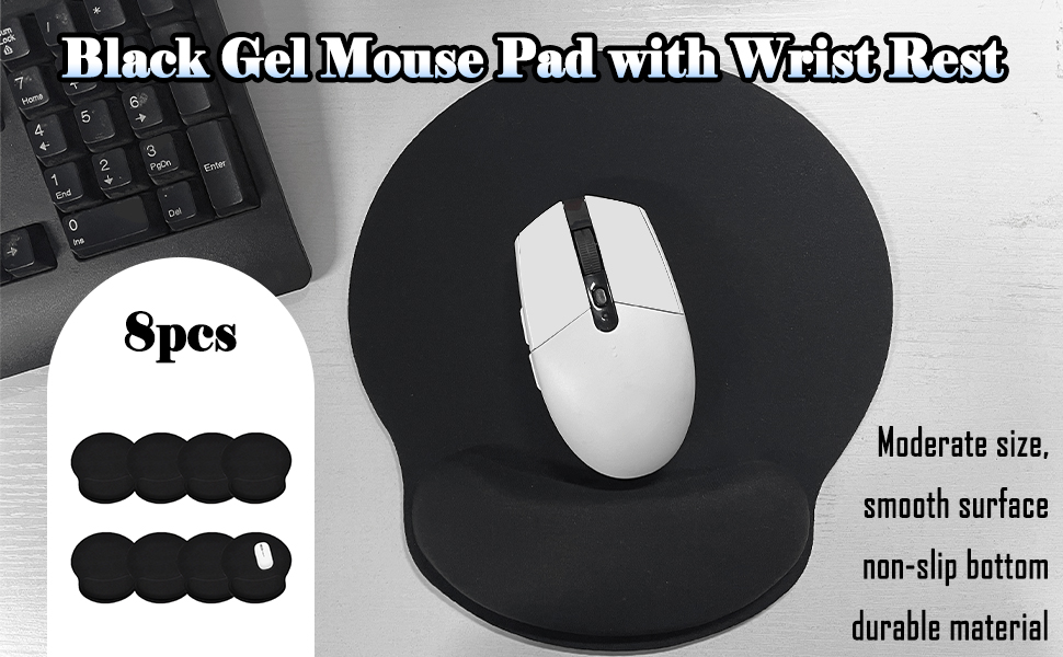 Voittozege 8 Pcs Black Gel Mouse Pad Ergonomic Mouse Pad