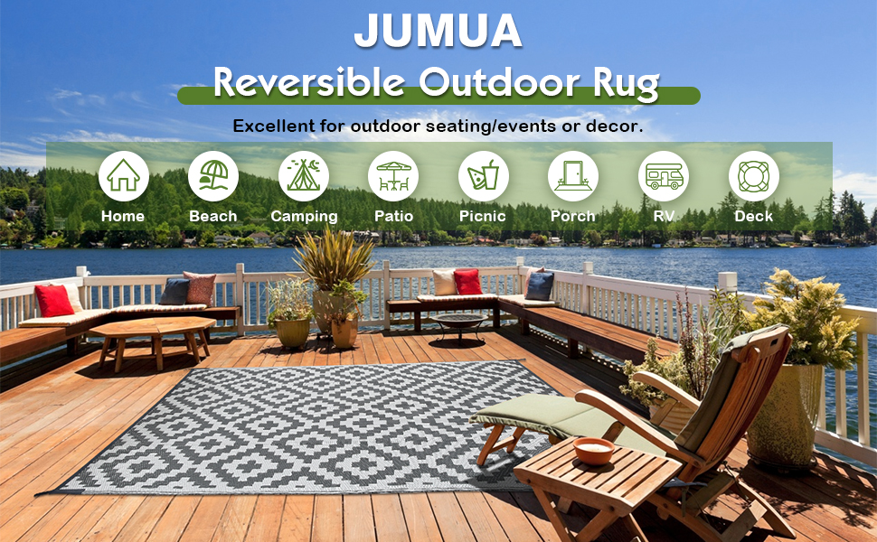 Jumua Outdoor Plastic Straw Rug, Patio Rugs 5 x 8' Waterproof Large