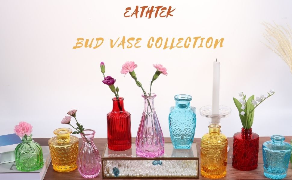 Colored Glass Bud Vase Set of 10, Color Small Flower Bud Vases Bulk for