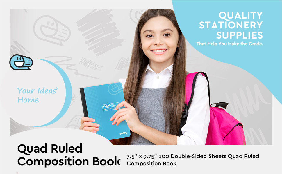 Enday Graph Paper Composition Notebook, Hard Cover