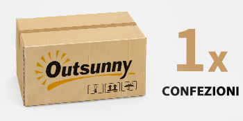 Scatola di cartone etichettata 'Outsunny' con il testo '1x CONFEZIONI'. Confezione del prodotto