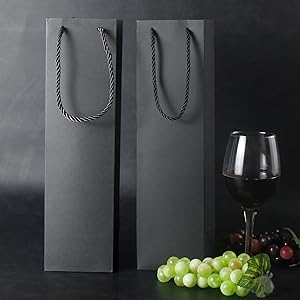 Black Wine Gift Bag, Wine Tote Bags Bulk Kraft Paper Bag with Handles