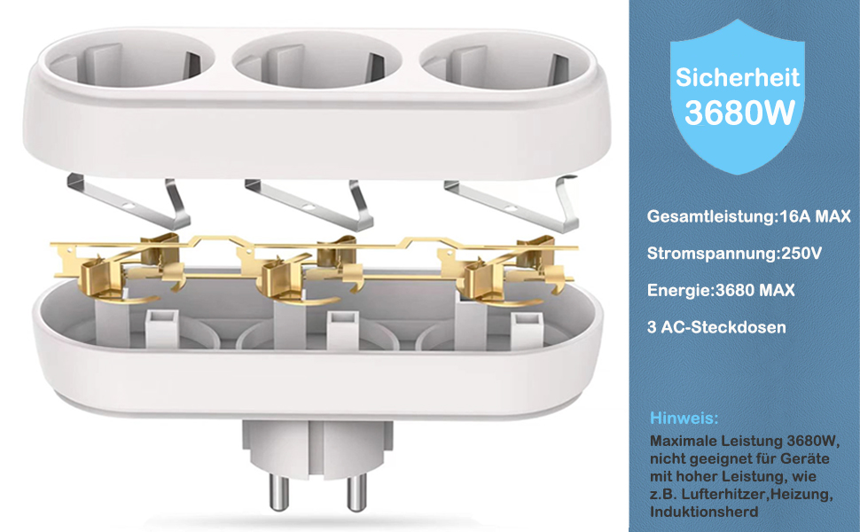 3Fach Steckdose Mehrfachstecker Ohne Kabel BukyTom 2 Stück Tragbare Mehrfachsteckdose Adapter