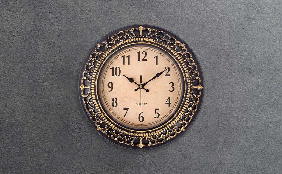 Vintage Wall Clocks for Living Room Decor, 12 in Small Kitchen Wall Clock Battery Operated, Silent Rustic Retro Mid-Century Decorative Wall Clock for Office/Bathroom/Bedroom, Black Golden 23 silent battery clocks