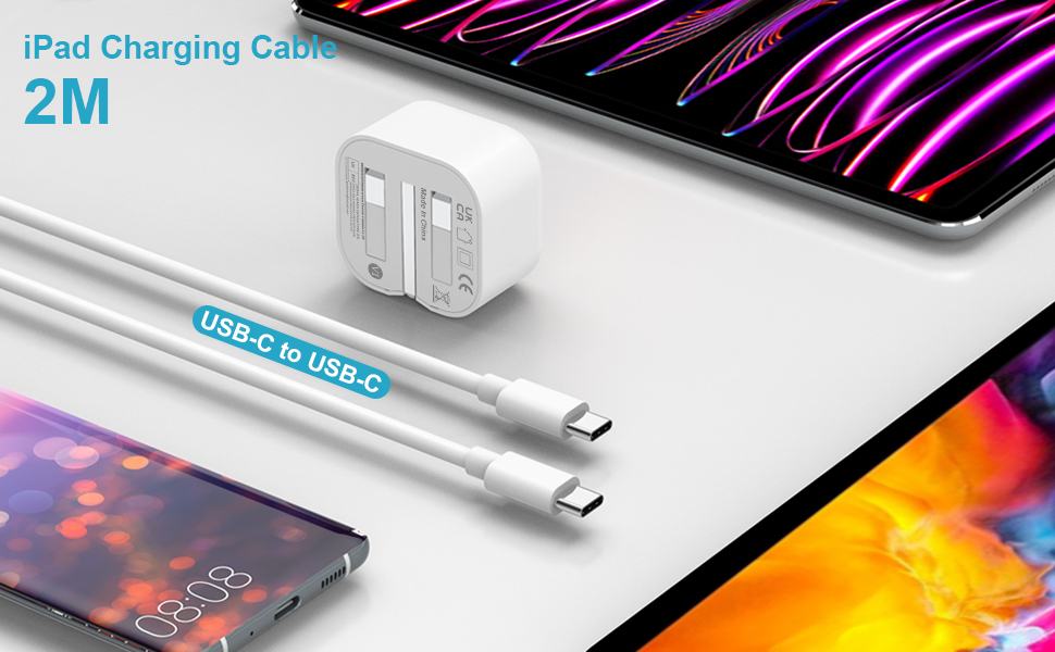 iPad Charger and Plug, 20W iPad Pro Charger Plug and Cable 2M, USB C Charger Plug iPad Air
