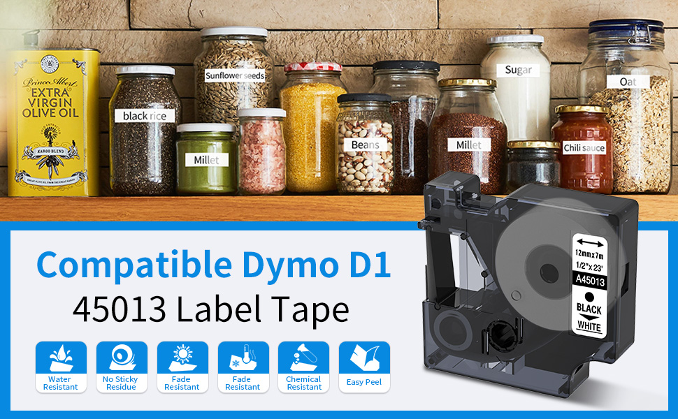 5Pack A45013 Compatible with Dymo D1 Label Tape 45013 Replace for DYMO