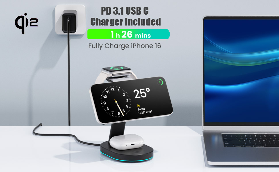 3 in 1 Wireless Charger Stand Phone Charger Station Wireless Charging Station for MagSafe Charger