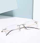 TERAISE Rimless Reading Glasses for Men Women, Lightweight Metal Clear Readers, Fashion Blue Ligh...