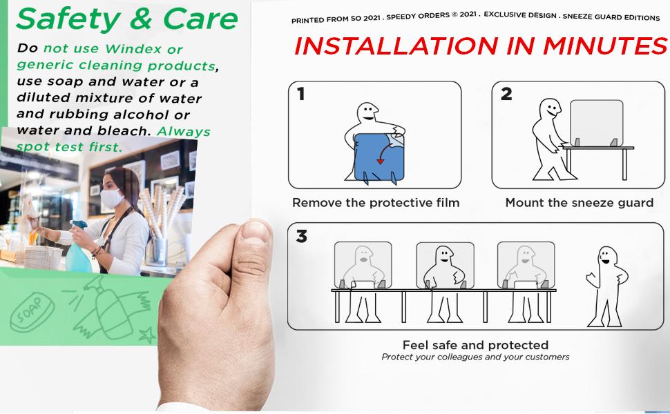 SPEEDYORDERS Protective Sneeze Guard, 1/4" Thick 24"W x 24