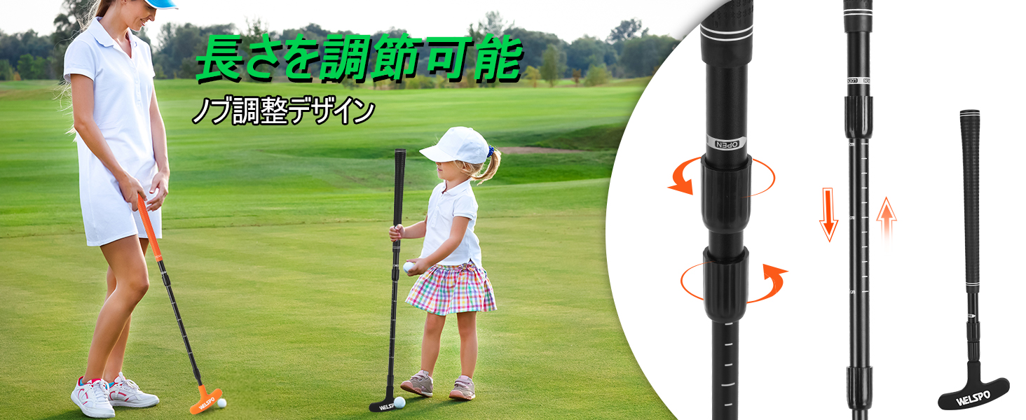 ゴルフパター 男女兼用 AGPTEK 双方向パター 練習 右利きと左利き兼用 長さ調節可能ゴルフパター 子供/大人兼用（ゴルフボール4個、旗付きカップ含む）アウトドア＆室内練習