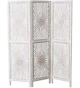 Modernist Sunburst Room Divider, Carved, Abstract Burst Motif, 3 Panel, Vintage Style, Rustic Pal...