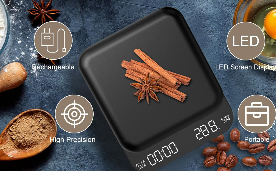 BQtech Mini Digital Coffee Scales with Timer 3kg/0.1g, High Precision