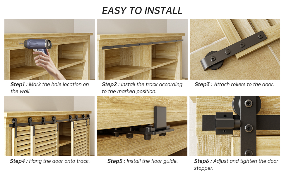 TOIMIOTOIM Cabinet Bypass Mini Sliding Barn Door Hardware Kit for 4 Doors