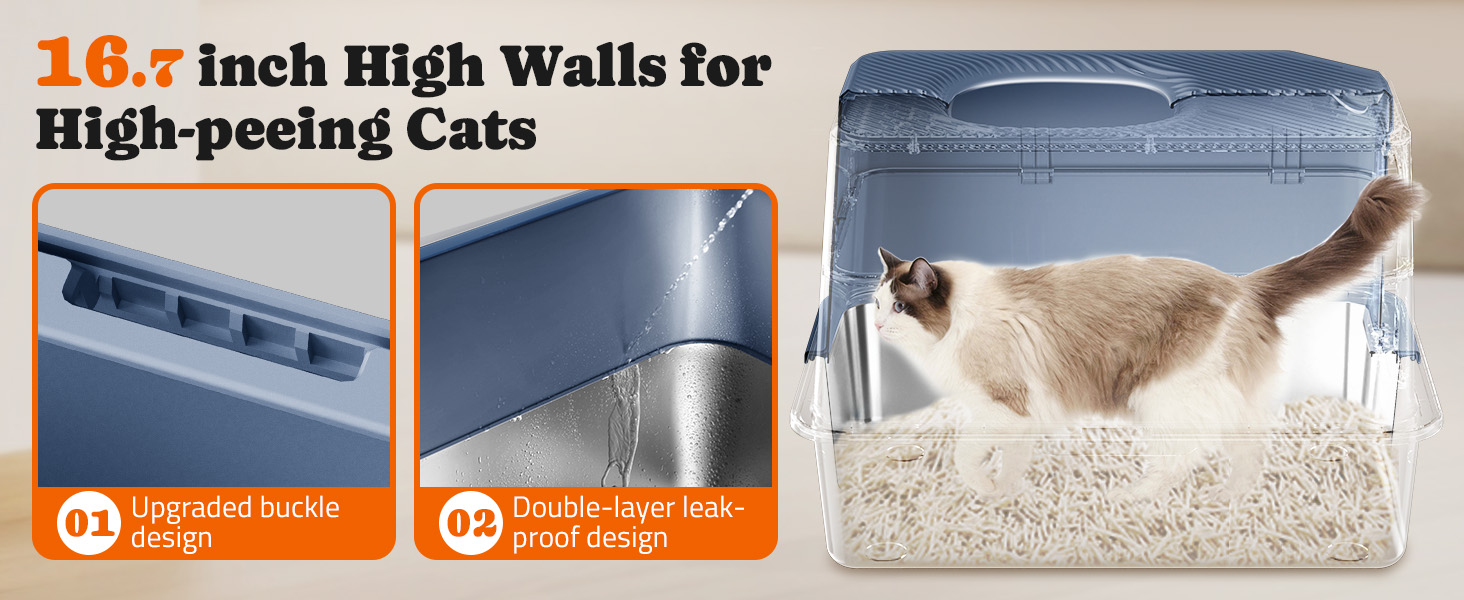 Stainless Steel Cat Litter Box with Lid, Open/Enclosed XL