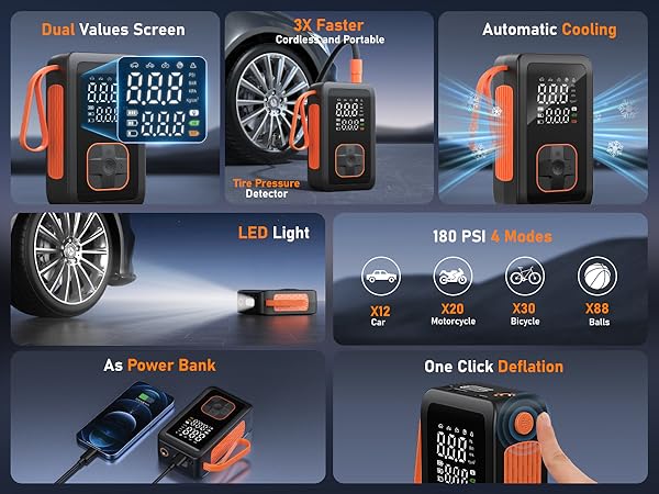 error 1 & 2 セット Amazon.com: Tire Inflator Portable Air Compressor, 180PSI