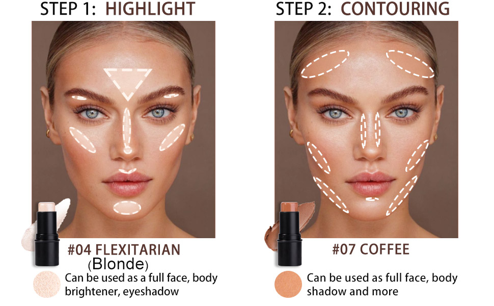 2Pcs Face Cream Contour Stick Bronzer Stick Highlighter Stick Illuminator Makeup Glow Kit