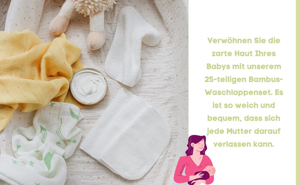 Verwen de gevoelige huid van je baby met onze 25-delige bamboe washandjesset.