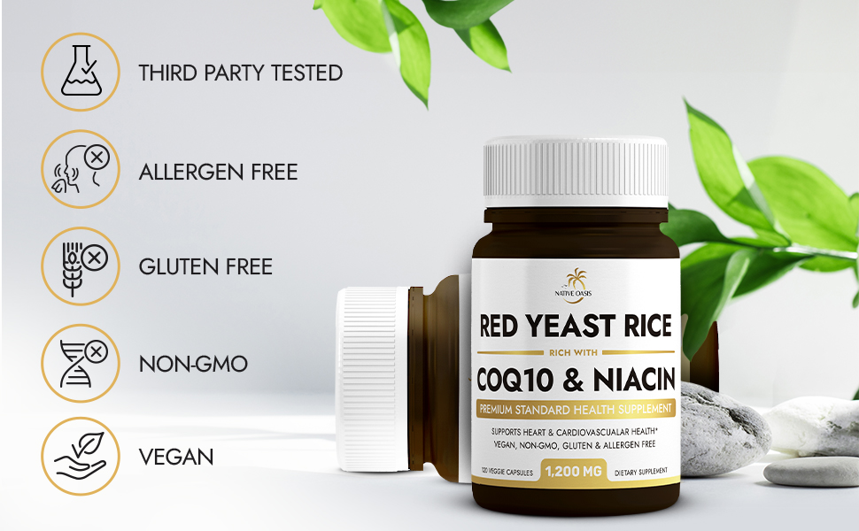 Native Oasis (2 Bottles) Red Yeast Rice 1,200 mg. Capsules