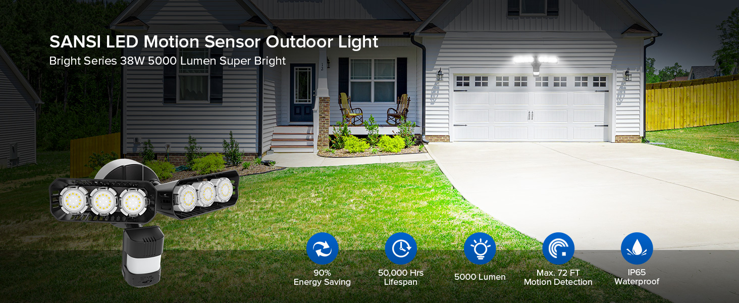 38W Black Motion Sensor Outdoor Lights