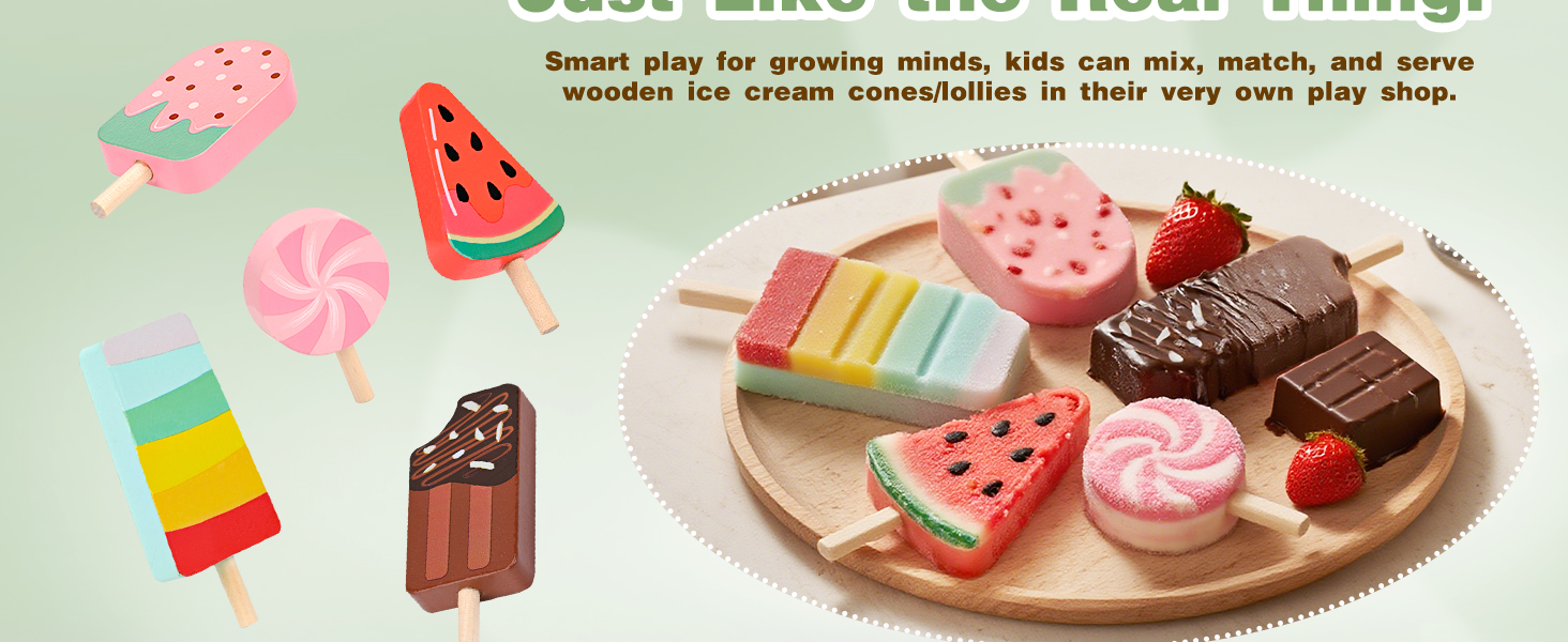 Collection of summer-themed dessert images showing ice cream bars, popsicles, and decorated cookies arranged on plates with watermelon and candy motifs.