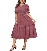 SCOMCHIC Womens Plus Size Summer Dresses 2025 Casual Puff Short Sleeve Crewneck Smocked Flowy Ruf...