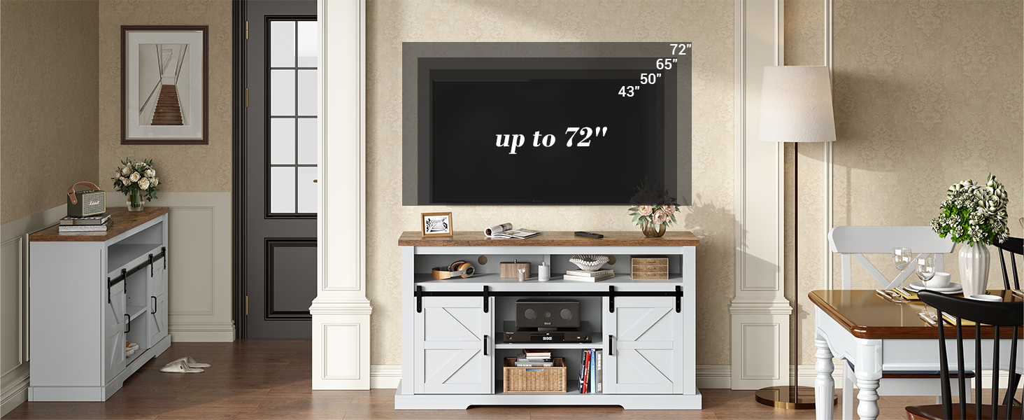 YOUDENOVA Farmhouse TV Stand for TV up to 75+ Inch, Mid