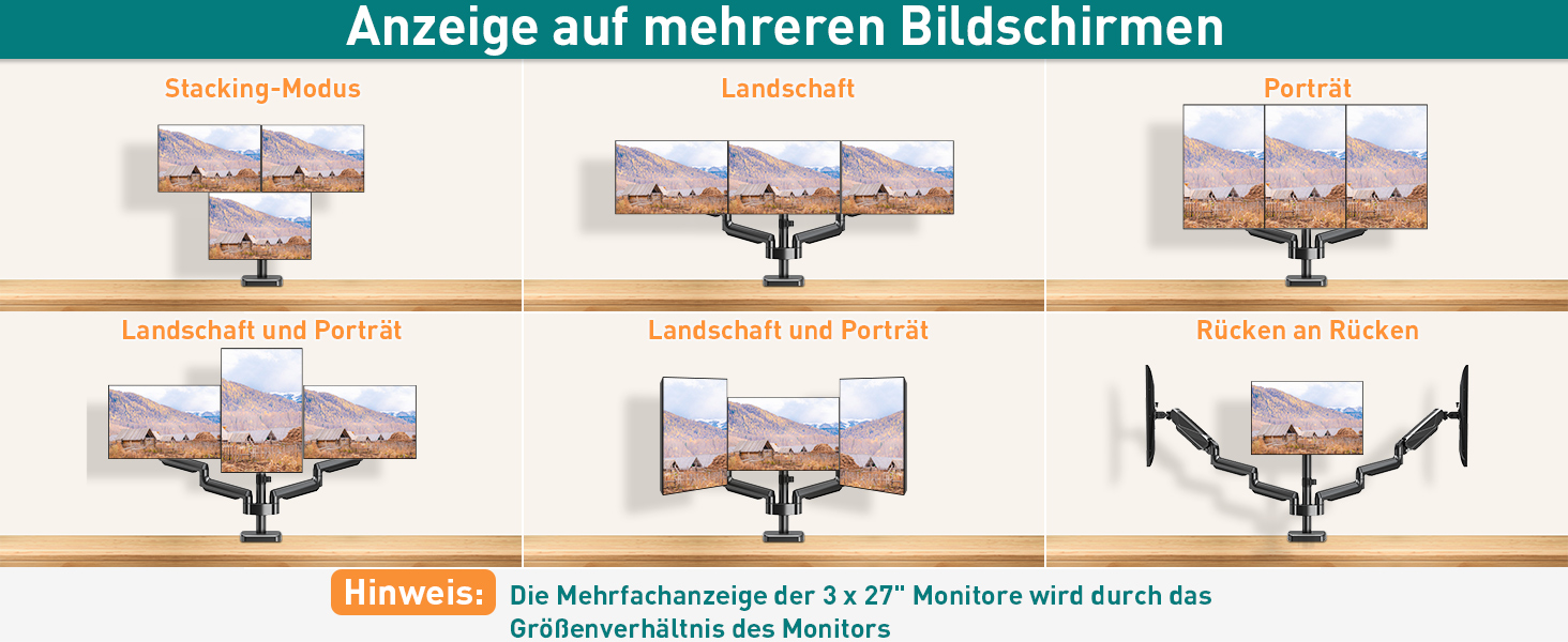 ELIVED Monitor Halterung 3 Monitore Gasdruckfeder 3 Monitorhalterung Multi-Screen-Anzeige