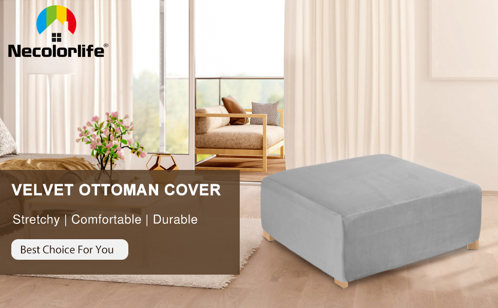 NeColorLife Velvet Square Ottoman Cover Storage Ottoman Slipcover Thick