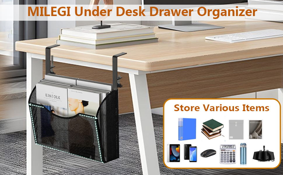 MILEGI Under Desk Drawer Organizer, Under Desk Storage