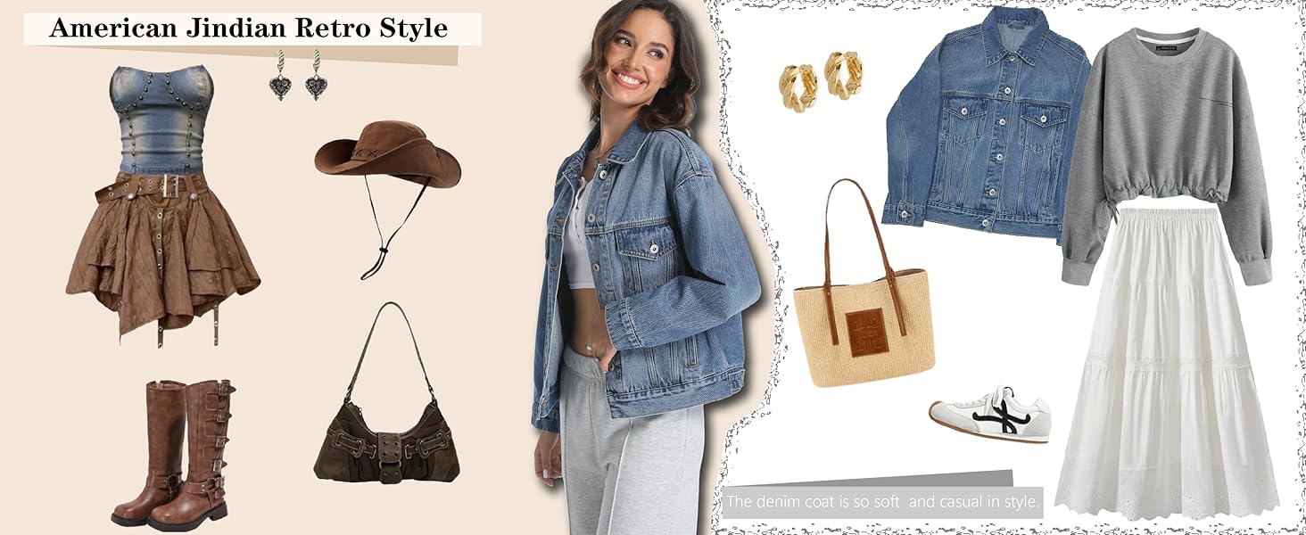 Women&#39;s Denim Jackets Long Sleeve Loose Fitted Jean Jacket Coats