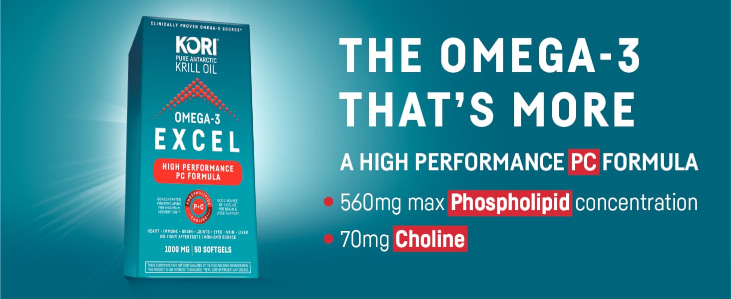 New Kori Omega3 Excel  High performance PC formula.  High absorption, choline, essential EPA & DHA