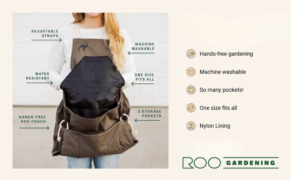 The Roo Gardening Apron With Pockets for Tools and Harvesting Pouch - for Men and Women
