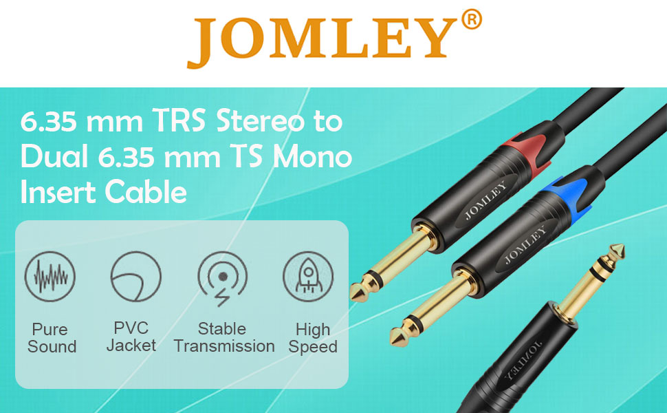 JOMLEY 1/4 inch TRS Stereo to Dual 1/4 inch TS Mono Insert Cable, TRS