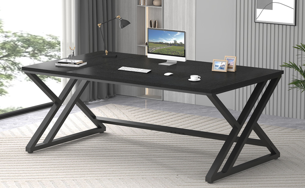 LVB Rustic Large Computer Desk, Industrial Extra Long Home Office Desk, Modern desk