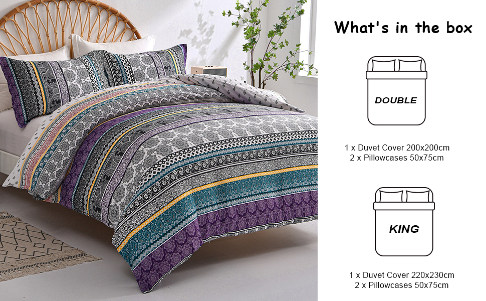 Bohemian Duvet Cover King Size, Boho Print Bedding Sets with Zipper