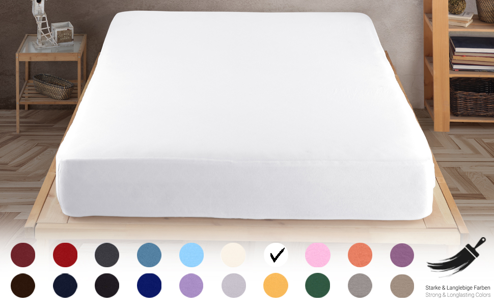 Vency Drap-housse en jersey de qualité supérieure, 180 x 200 cm, blanc, 100 % coton, pour lit de 180 x 200 à 35 cm, hauteur du matelas blanc Jersey-fitted-colour-beyaz